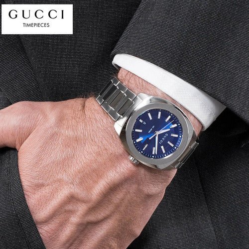  Shop Authentic Gucci GG2570 Quartz Blue Dial Silver Steel Strap Watch For Men - YA142303 - Luxxuri