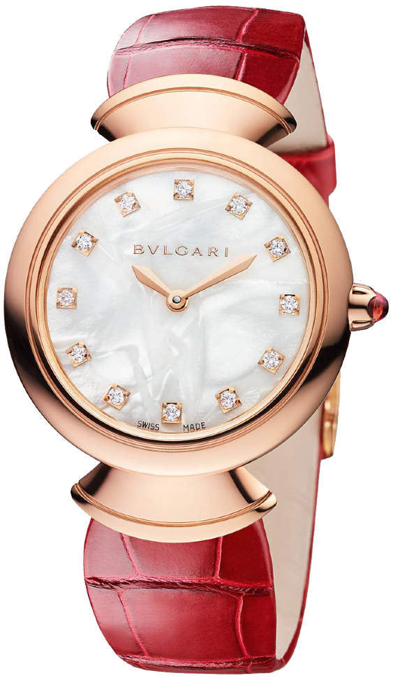  Shop Authentic Bvlgari Divas Dream Diamonds Mother of Pearl Dial Red Leather Strap Watch for Women - DREAM102840 - Luxxuri