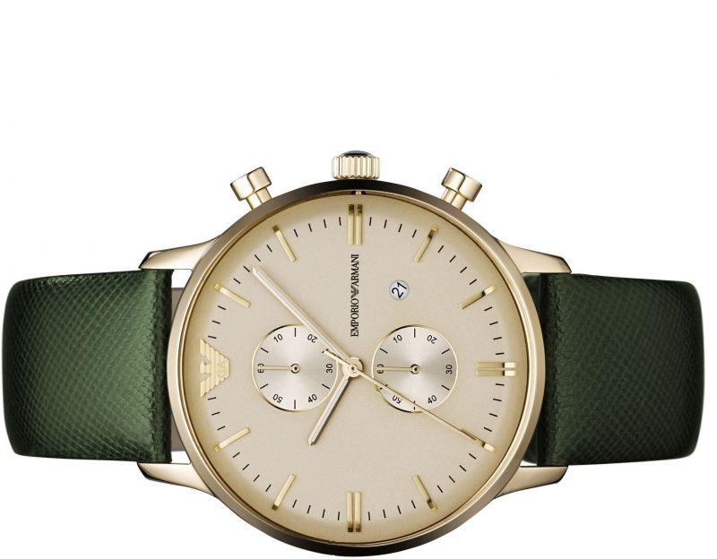  Shop Authentic Emporio Armani Chronograph Champagne Dial Green Leather Strap Watch For Men - AR1722 - Luxxuri
