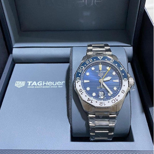  Shop Authentic Tag Heuer Aquaracer Professional 300 GMT Automatic Blue Dial Silver Steel Strap Watch for Men - WBP2010.BA0632 - Luxxuri