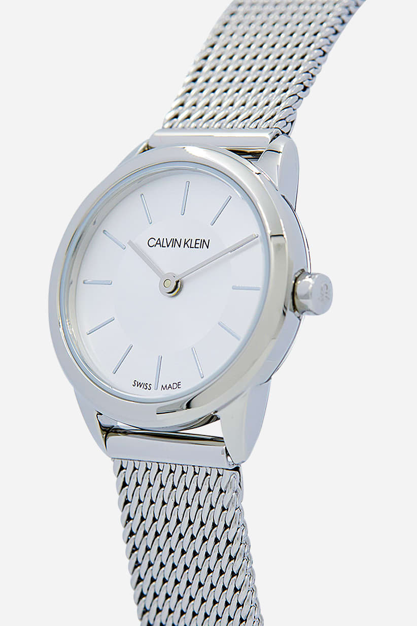  Shop Authentic Calvin Klein Minimal White Dial Silver Mesh Bracelet Watch for Women - K3M23126 - Luxxuri
