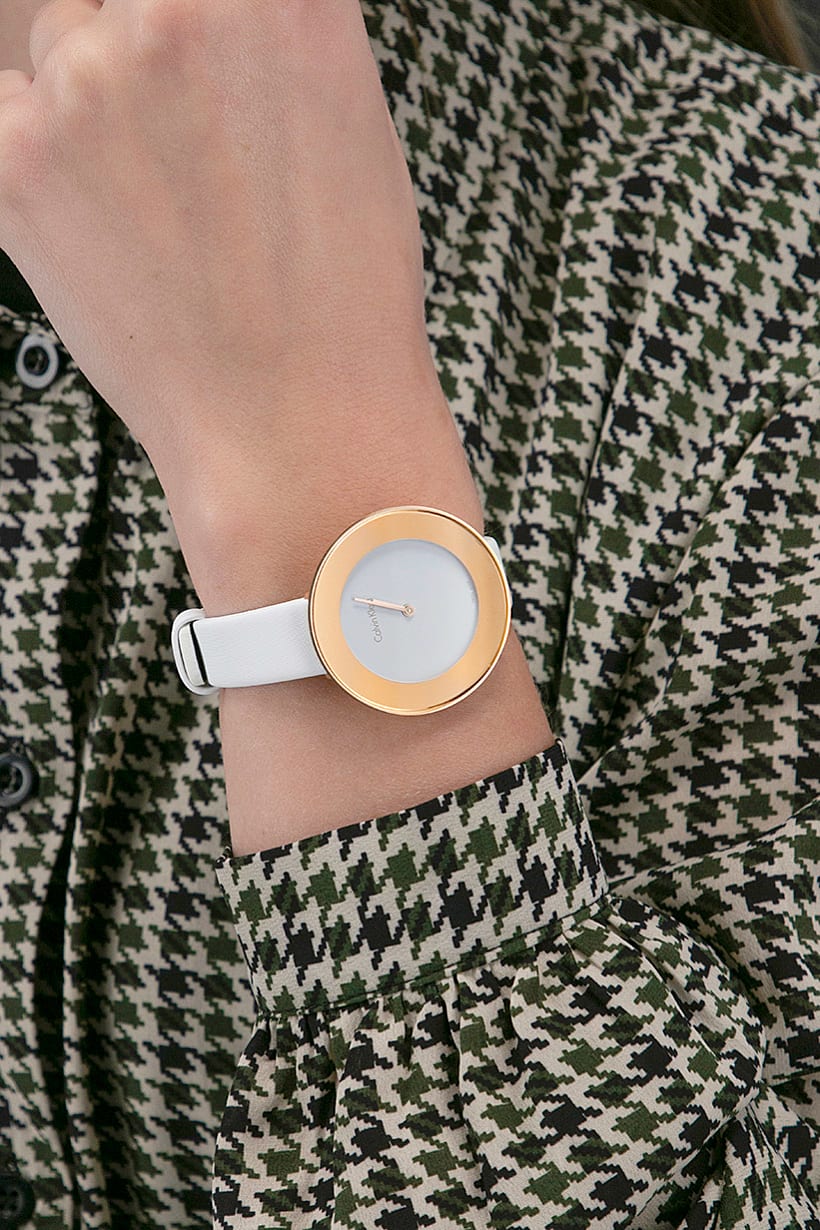  Shop Authentic Calvin Klein Chic White Dial White Leather Strap Watch for Women - K7N236K2 - Luxxuri