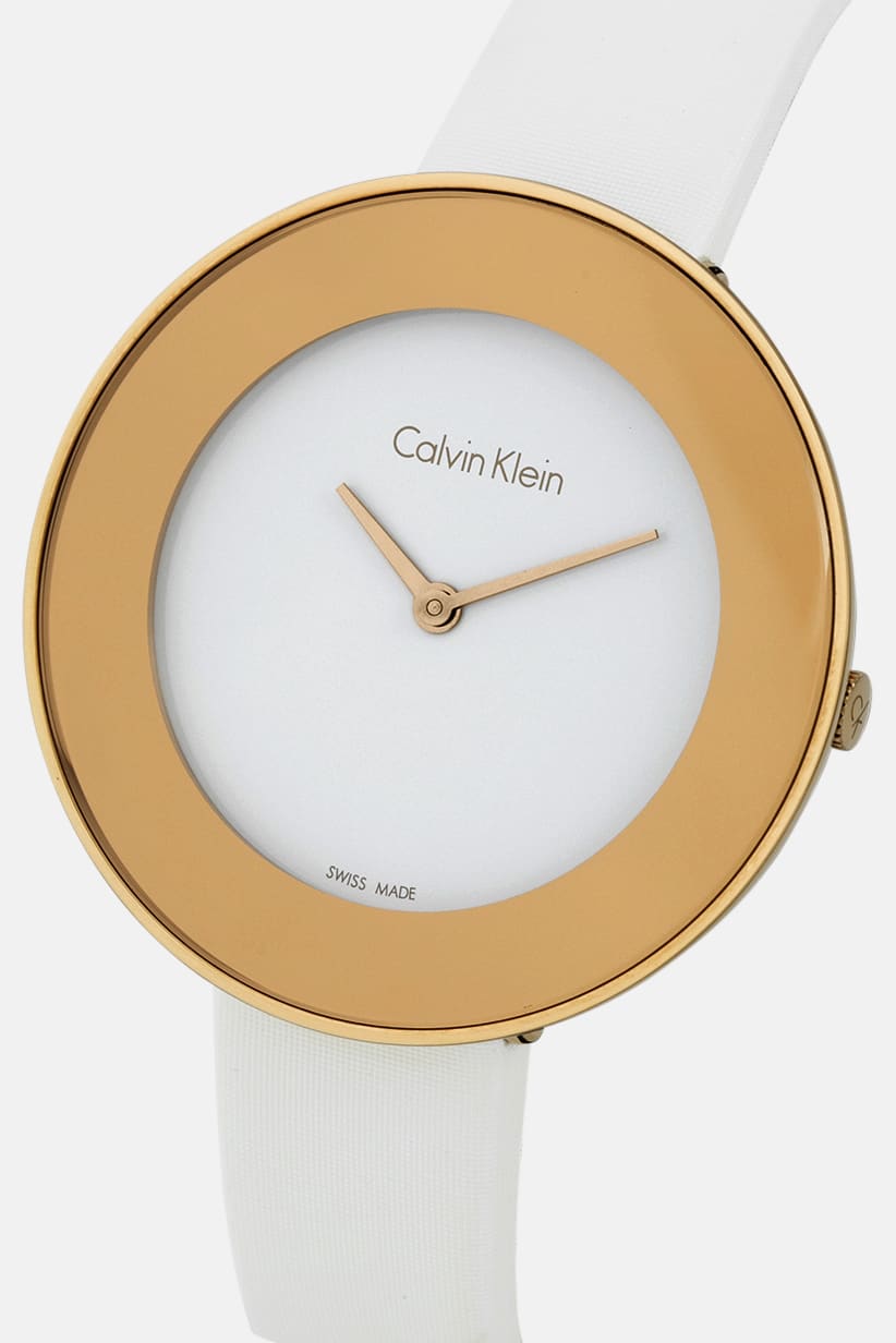  Shop Authentic Calvin Klein Chic White Dial White Leather Strap Watch for Women - K7N236K2 - Luxxuri