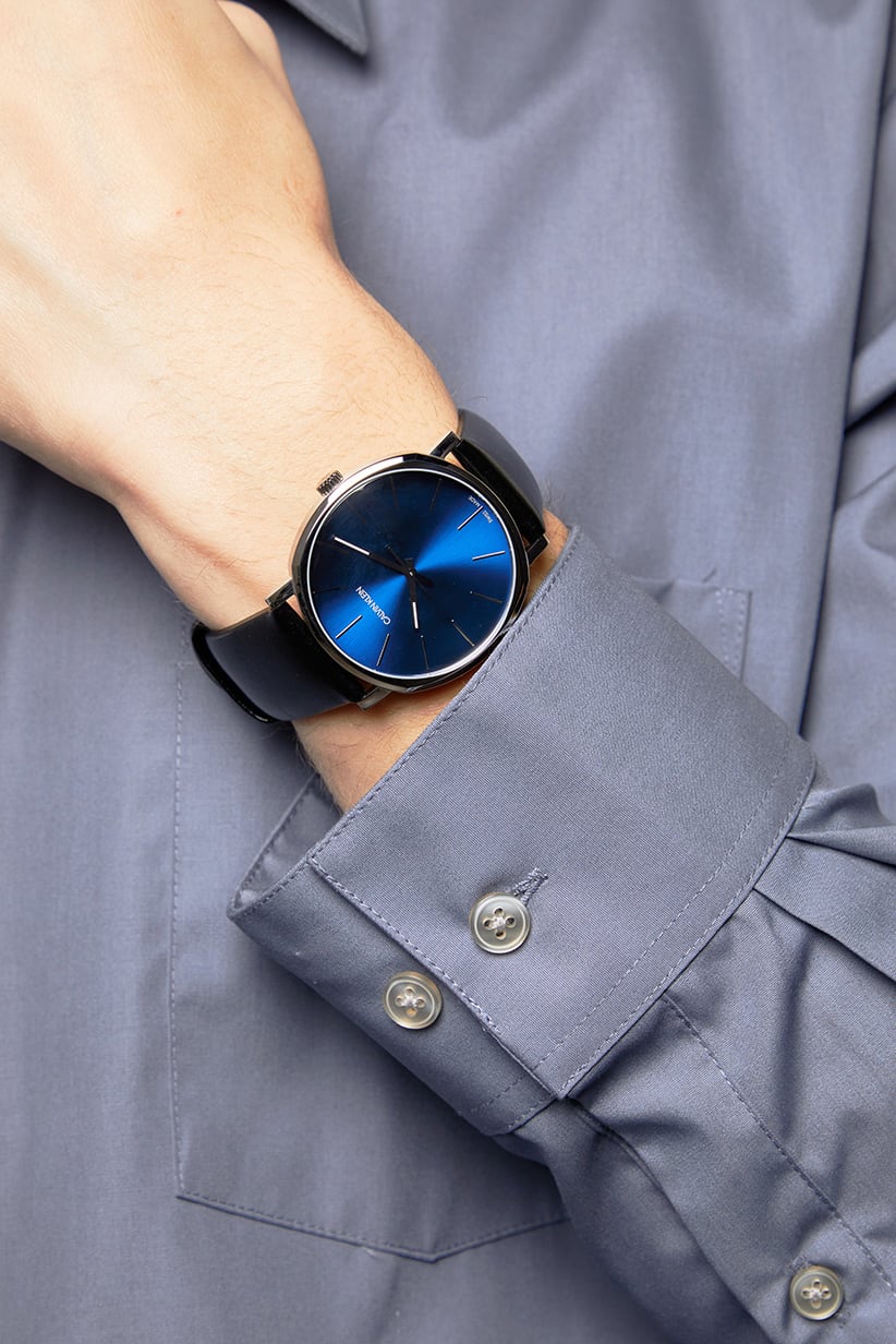  Shop Authentic Calvin Klein High Noon Quartz Blue Dial Black Leather Strap Watch for Men - K8M211CN - Luxxuri
