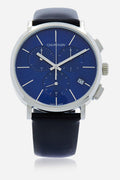  Shop Authentic Calvin Klein Chronograph Blue Dial Black Leather Strap Watch for Men - K8Q371CN - Luxxuri