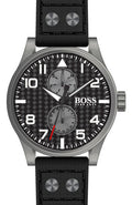  Shop Authentic Hugo Boss Aeroliner Chronograph Black Dial Black Leather Strap Watch For Men - 1513086 - Luxxuri
