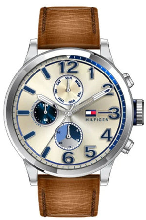  Shop Authentic Tommy Hilfiger Jackson Multi-Function Silver Dial Brown Leather Strap Watch for Men - 1791239 - Luxxuri