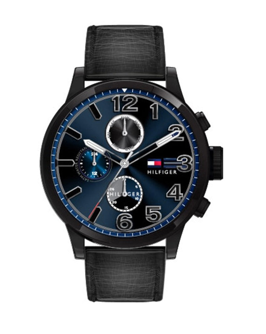 Shop Authentic Tommy Hilfiger Jackson Quartz Blue Dial Black Leather Strap Watch for Men - 1791241 - Luxxuri