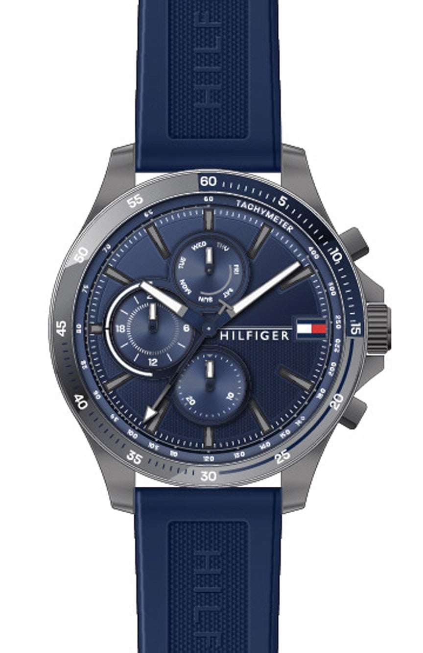  Shop Authentic Tommy Hilfiger Bank Blue Dial Blue Rubber Strap Watch for Men - 1791721 - Luxxuri