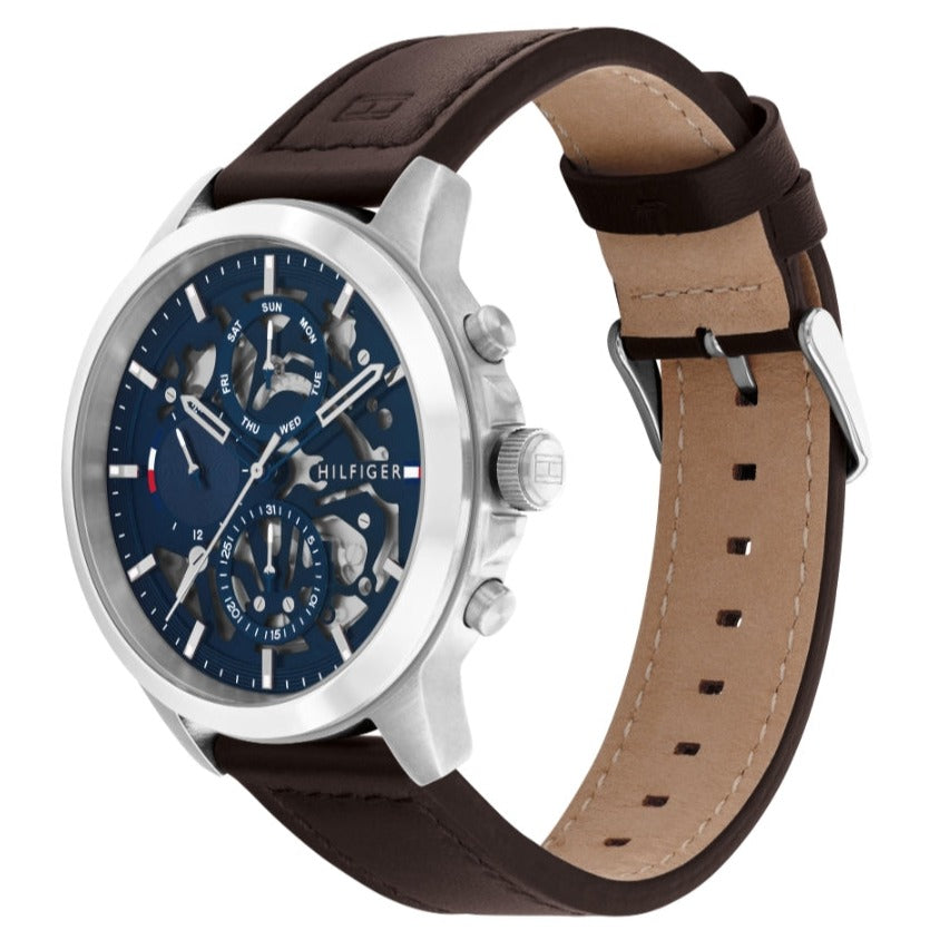  Shop Authentic Tommy Hilfiger Henry Chronograph Blue Dial Brown Leather Strap Watch For Men -1710476 - Luxxuri