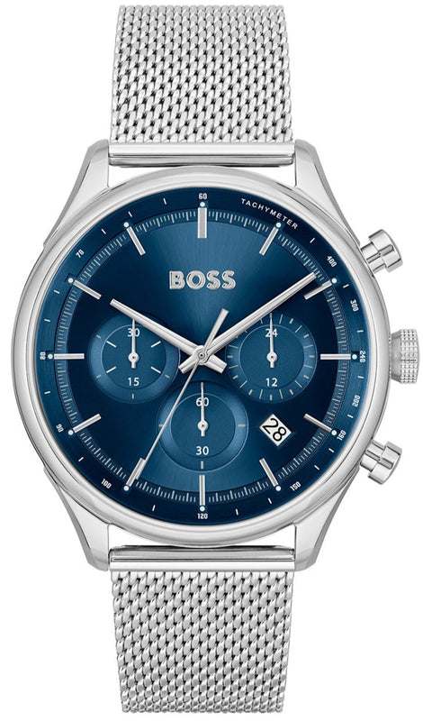  Shop Authentic Hugo Boss Gregor Chronograph Blue Dial Silver Mesh Bracelet Watch For Men - 1514052 - Luxxuri