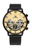  Shop Authentic Tommy Hilfiger Legend Chronograph Gold Dial Black Mesh Bracelet Watch For Men - 1710568 - Luxxuri