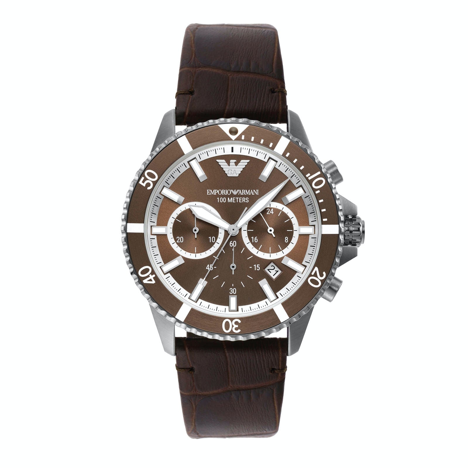 Shop Authentic Emporio Armani Diver Chronograph Brown Dial Brown Leather Strap Watch For Men - AR11486 - Luxxuri