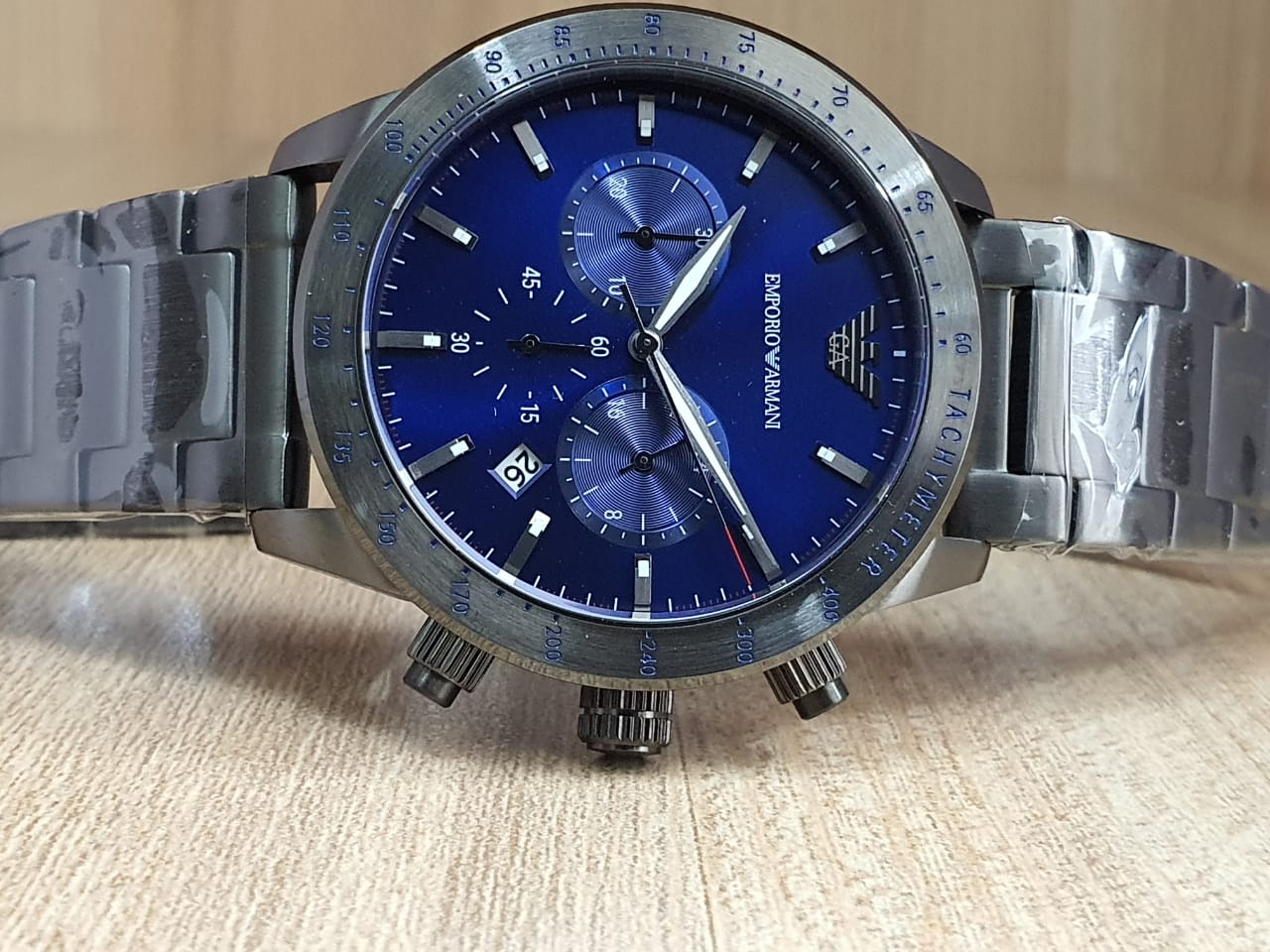  Shop Authentic Emporio Armani Mario Chronograph Blue Dial Grey Steel Strap Watch For Men - AR80045 - Luxxuri