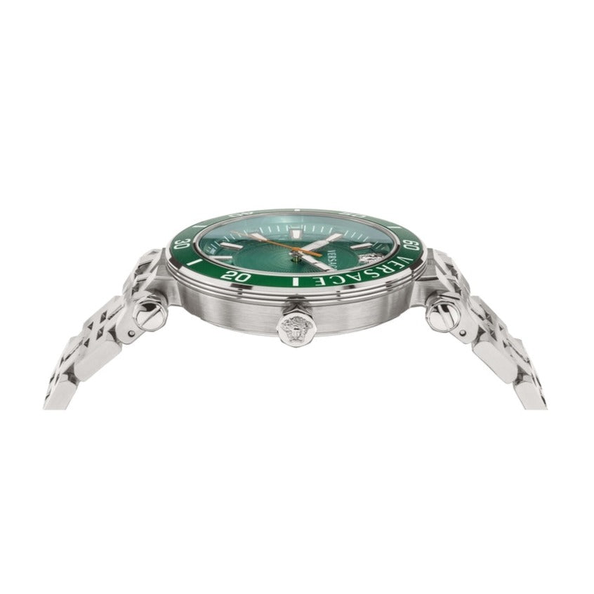  Shop Authentic Versace Greca Sport Quartz Green Dial Silver Steel Strap Watch For Men - VEZ300421 - Luxxuri