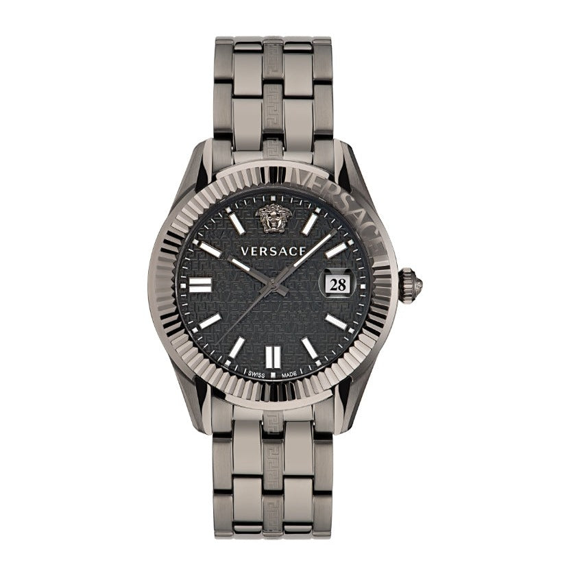  Shop Authentic Versace Greca Time Quartz Black Dial Grey Steel Strap Watch for Men  - VE3K00622 - Luxxuri