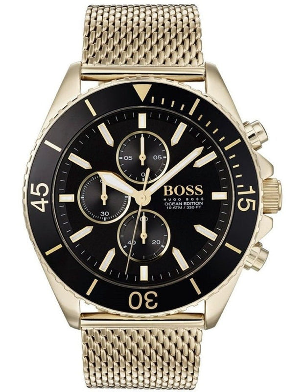  Shop Authentic Hugo Boss Ocean Edition Black Dial Gold Mesh Bracelet Watch for Men - 1513703 - Luxxuri