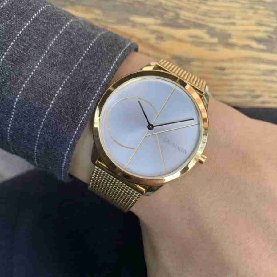  Shop Authentic Calvin Klein Minimal White Dial Gold Mesh Bracelet Watch for Men - K3M21526 - Luxxuri