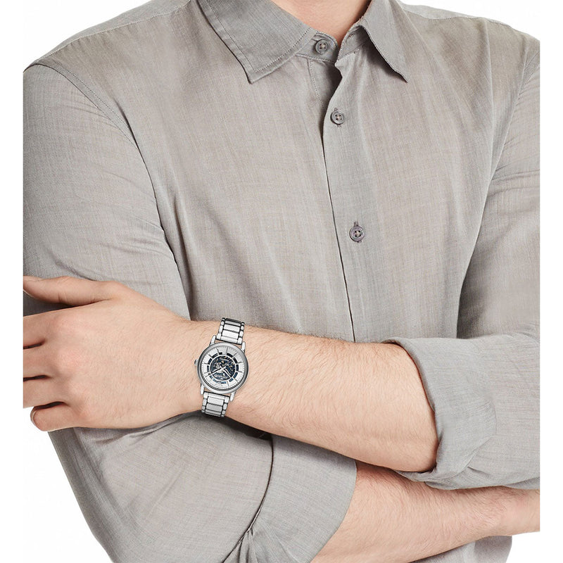  Shop Authentic Emporio Armani Meccanico Automatic Silver Dial Silver Steel Strap Watch for Men - AR60006 - Luxxuri