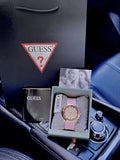  Shop Authentic Guess Clarity Gold Dial Pink Silicone Strap Watch for Women - GW0109L2 - Luxxuri