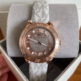  Shop Authentic Michael Kors Runway Quartz Rose Gold Dial White Leather Strap Watch For Women - MK6980 - Luxxuri