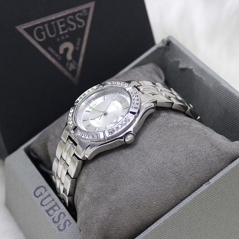  Shop Authentic Guess Water Pro Diamonds Silver Dial Silver Steel Strap Watch For Women - G75511M - Luxxuri
