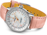  Shop Authentic Breitling Navitimer Automatic 35 Mother of Pearl Dial Pink Leather Strap Watch for Women - A17395211A1P3 - Luxxuri