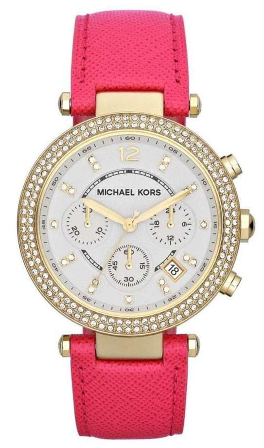  Shop Authentic Michael Kors Parker Chronograph White Dial Pink Leather Strap Watch for Women - MK2297 - Luxxuri