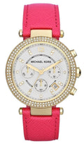  Shop Authentic Michael Kors Parker Chronograph White Dial Pink Leather Strap Watch for Women - MK2297 - Luxxuri