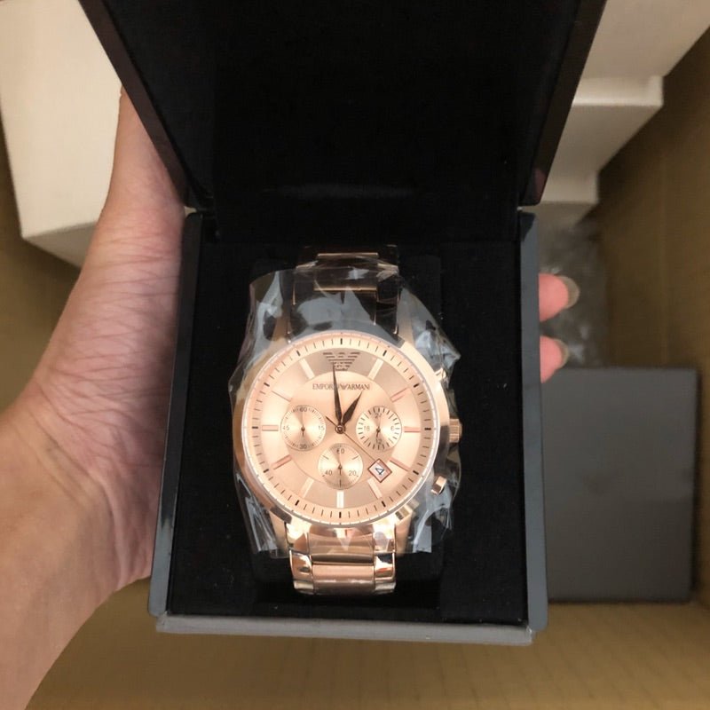  Shop Authentic Emporio Armani Classic Rose Gold Chronograph Steel Strap Watch For Men - AR2452 - Luxxuri