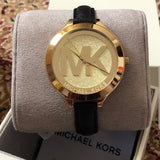  Shop Authentic Michael Kors Slim Runway Quartz Gold Dial Black Leather Strap Watch For Women - MK2392 - Luxxuri