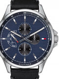  Shop Authentic Tommy Hilfiger Shawn Multifunction Quartz Blue Dial Black Leather Strap Watch for Men - 1791616 - Luxxuri