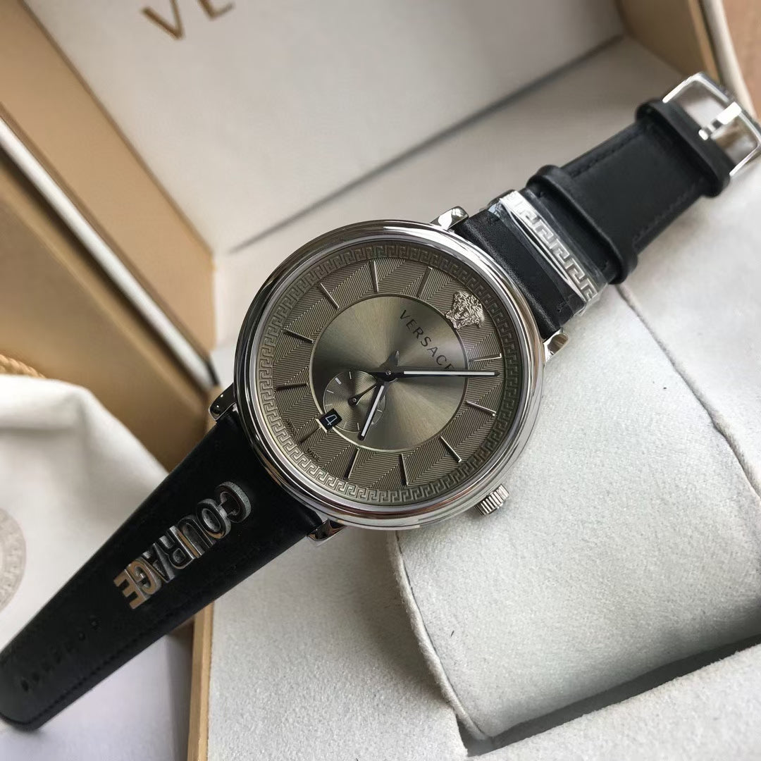  Shop Authentic Versace V-Circle Black Manifesto Courage Quartz Silver Dial Black Leather Strap Watch for Men - VBQ080017 - Luxxuri