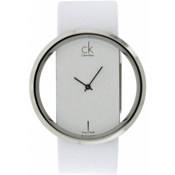  Shop Authentic Calvin Klein Glam Transparent Dial White Leather Strap Watch for Women - K9423101 - Luxxuri