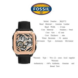  Shop Authentic Fossil Inscription Automatic Skeleton Rose Gold Dial Black Leather Strap Watch for Men - BQ2572 - Luxxuri
