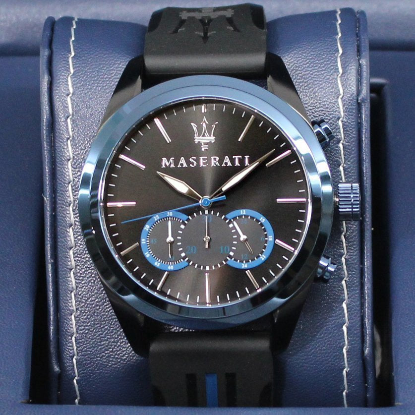 Maserati Traguardo Sports Blue Dial Black Rubber Strap Watch For Men - R8871612006