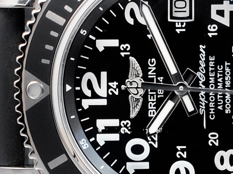  Shop Authentic Breitling Superocean II 42mm Black Leather Strap Mens Watch - A17365C9 - Luxxuri