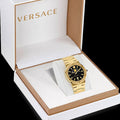  Shop Authentic Versace Greca Moonphase Quartz Black Dial Gold Steel Strap Watch for Men - VE7G00323 - Luxxuri