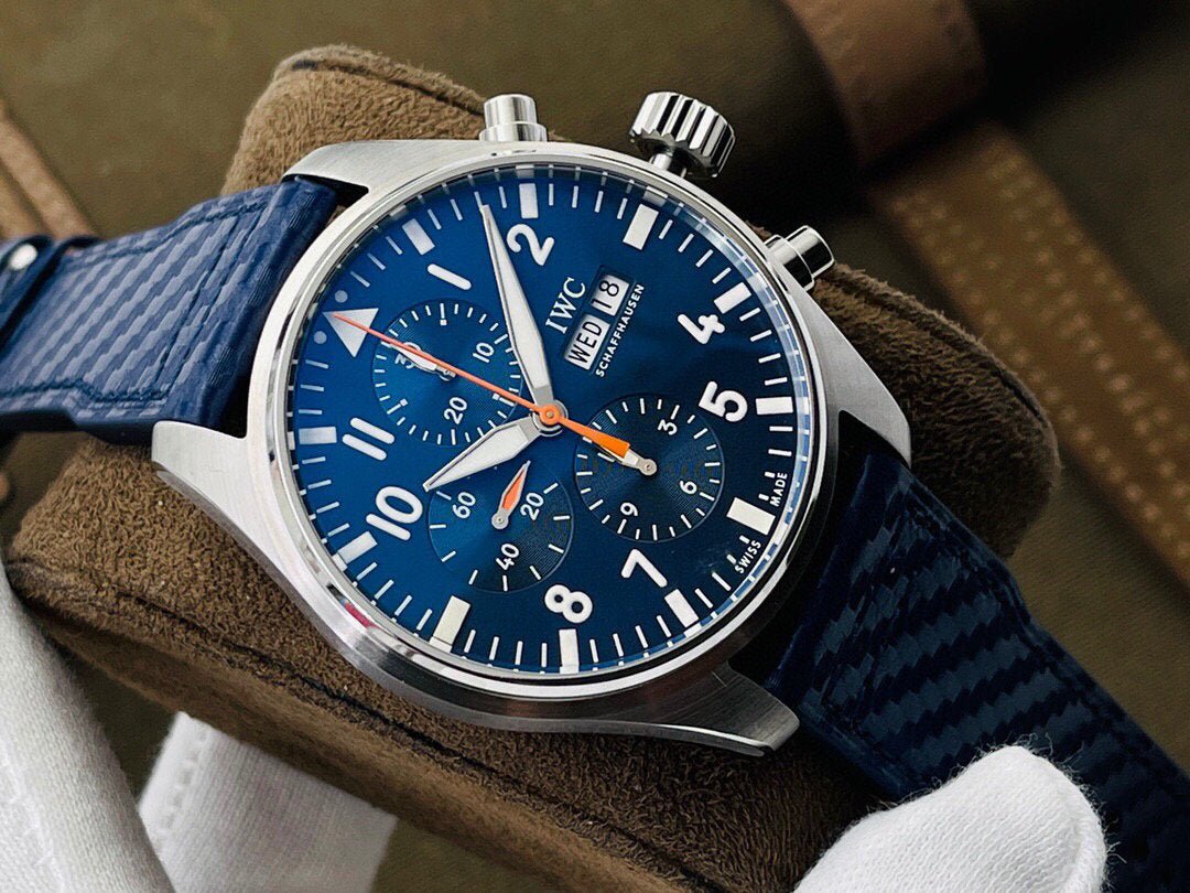  Shop Authentic IWC Pilot's Automatic Chronograph 43mm Blue Dial Blue Calfskin Strap Watch for Men - IW377729 - Luxxuri