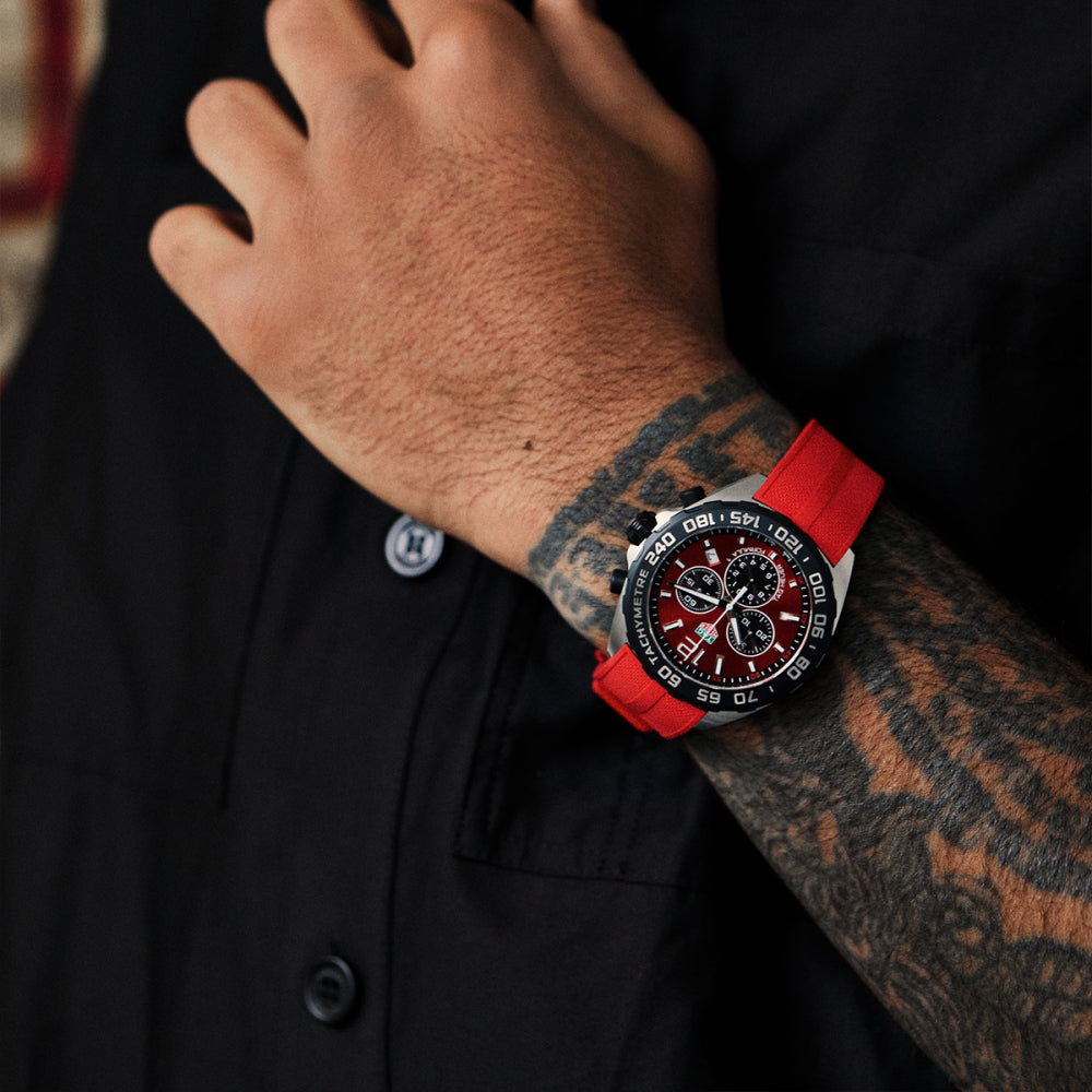 Tag Heuer Formula 1 Chronograph Red Dial Red Rubber Strap Watch for Men - CAZ101AN.FT8055