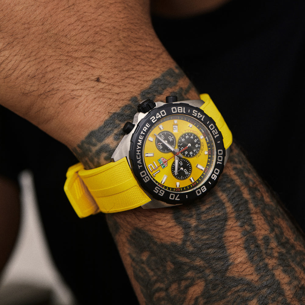 Tag Heuer Formula 1 Chronograph Yellow Dial Yellow Rubber Strap Watch for Men - CAZ101AM.FT8054
