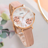  Shop Authentic Fossil Jacqueline Three Hand Mother of Pearl Dial Pink Leather Strap Watch for Women - ES4671 - Luxxuri