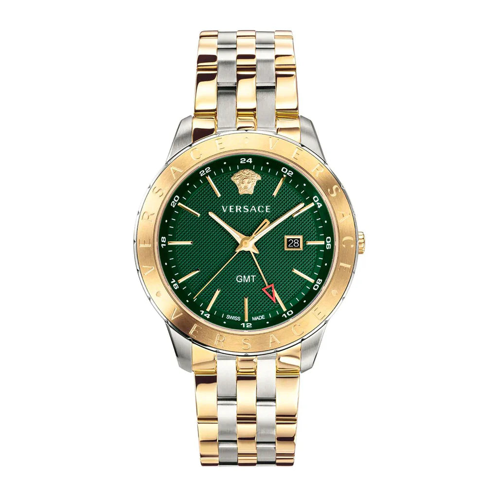  Shop Authentic Versace Univers Quartz Green Dial Two Tone Steel Strap Watch for Men - VEBK00718 - Luxxuri
