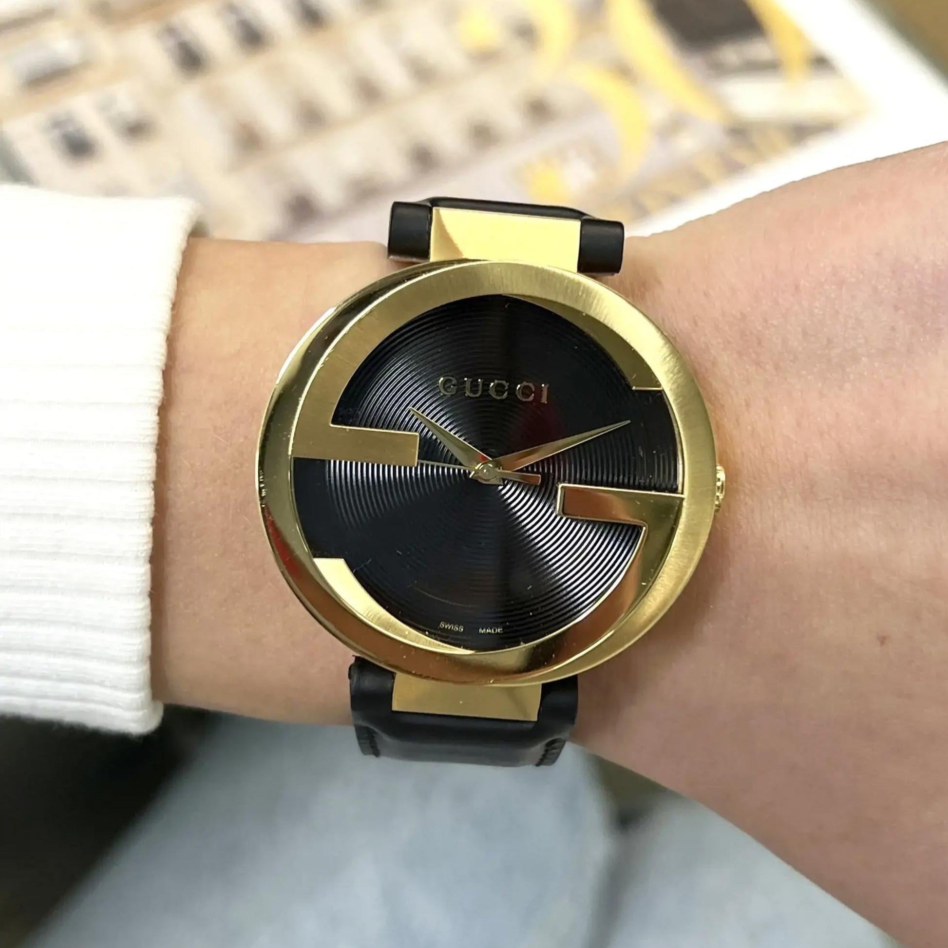  Shop Authentic Gucci G Interlocking Grammy Special Edition Black Dial Black Leather Strap Watch For Men - YA133212 - Luxxuri