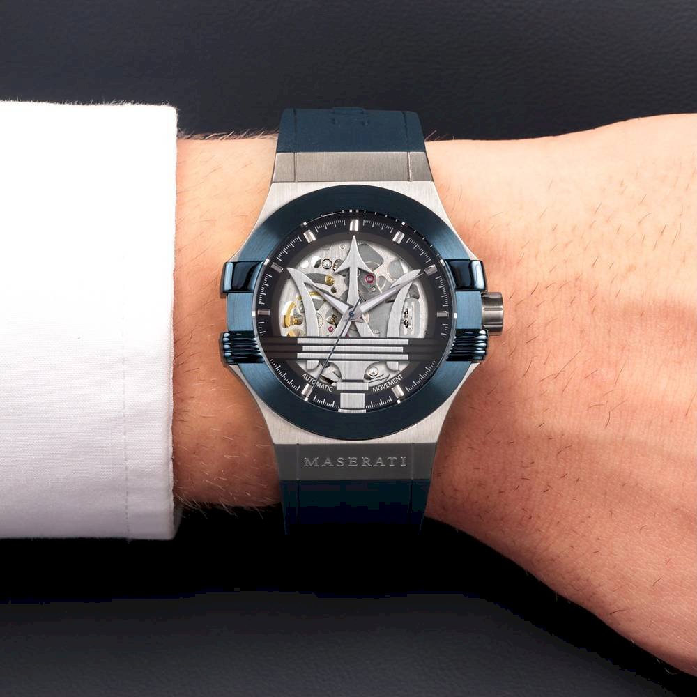  Shop Authentic Maserati Potenza Skeleton Dial Quartz Blue Silicon Watch For Men - R8821108028 - Luxxuri
