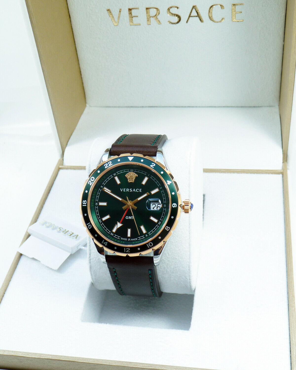  Shop Authentic Versace Hellenyium Green Dial Brown Leather Strap Watch for Men - V11090017 - Luxxuri