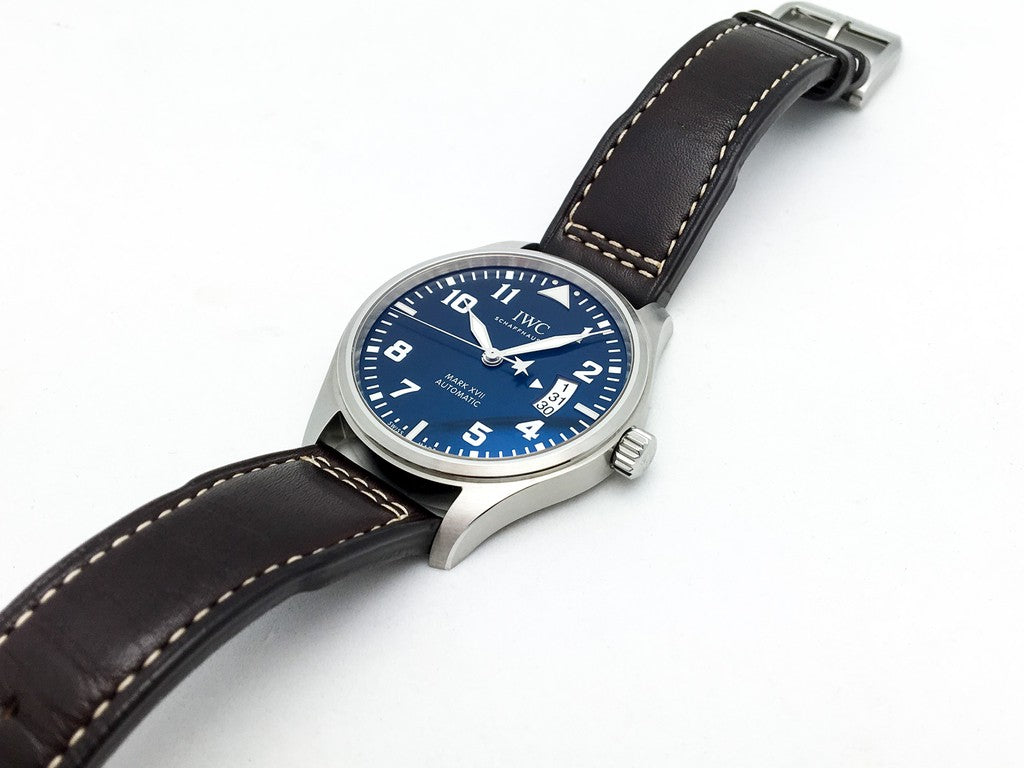  Shop Authentic IWC Pilots Watch Mark XVII Edition Le Petit Prince Blue Dial Brown Leather Strap Watch for Men - IW326506 - Luxxuri