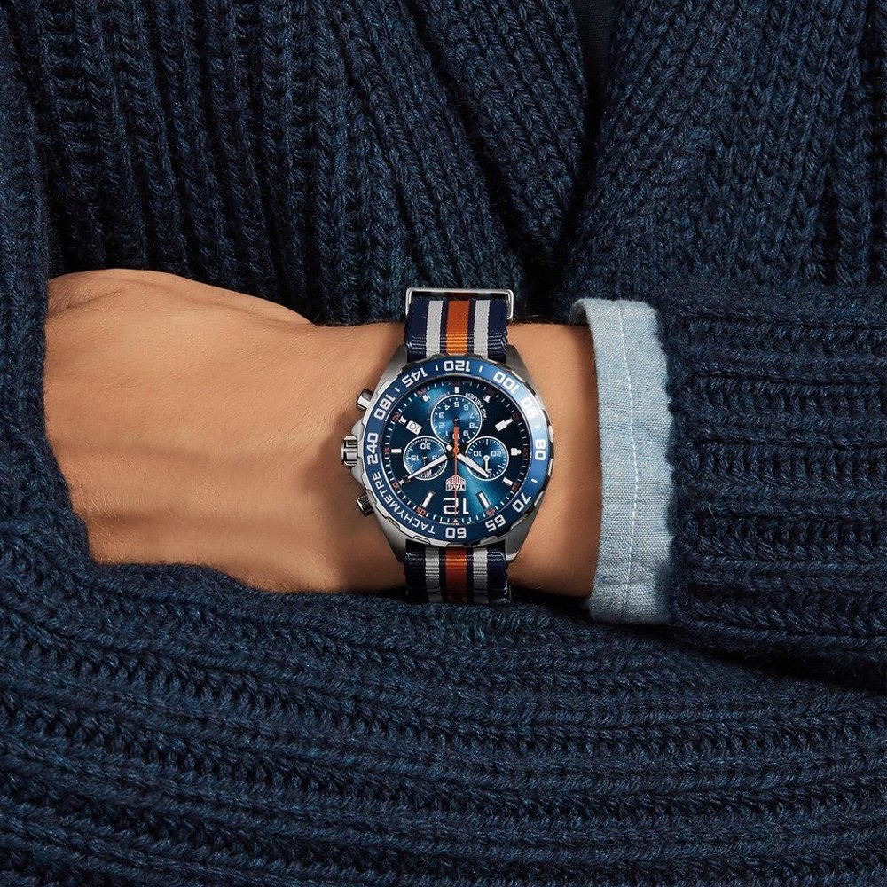 Tag Heuer Formula 1 Chronograph 43mm Blue Dial NATO Strap Watch for Men - CAZ1014.FC8196