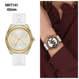  Shop Authentic Michael Kors Janelle Three Hand Silver Dial White Rubber Strap Watch For Women - MK7141 - Luxxuri