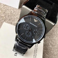  Shop Authentic Emporio Armani Dress Chronograph Quartz Black Dial Black Stainless Steel Strap Watch For Men - AR2485 - Luxxuri